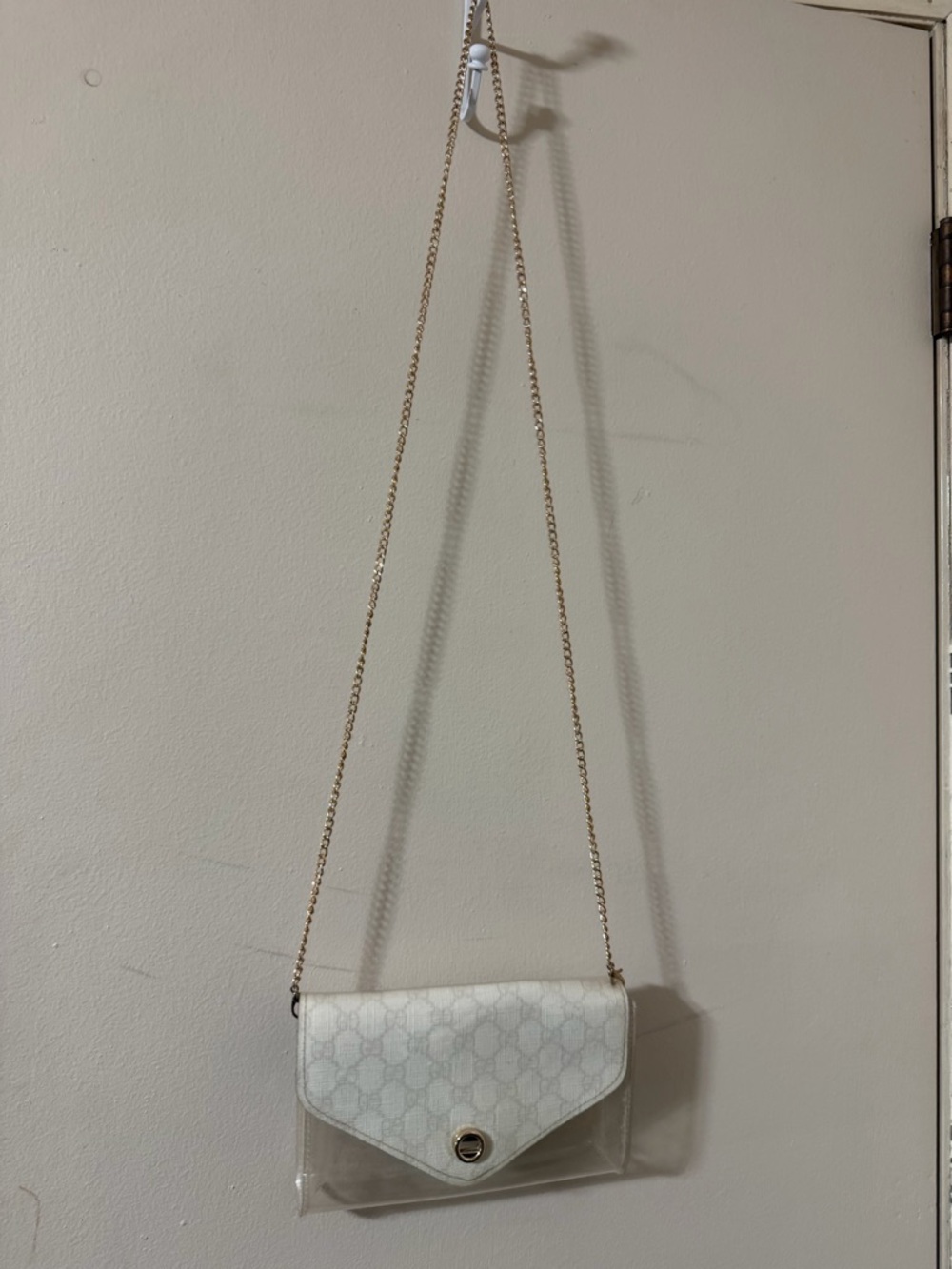 White Crossbody Clear Panel Shoulder Bag with Chain Strap - Picture 2 of 11